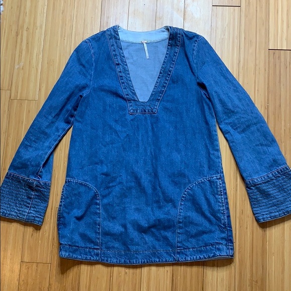 Free People Denim Dreaming Tunic Dress Jean XS - Picture 2 of 4